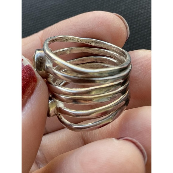 925 Sterling Silver Multi Band Round Gemstone Ring Size 7 Vintage Estate Jewelry - Picture 4 of 8